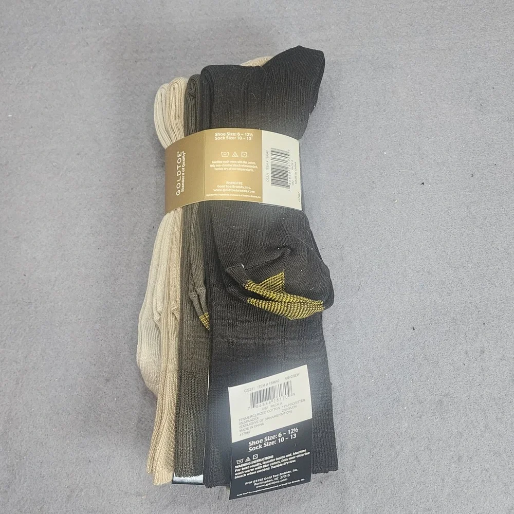 Goldtoe Middleton Dress Socks Multi Color Ribbed Crew 3 Pair‎ Pack Mens 10-13